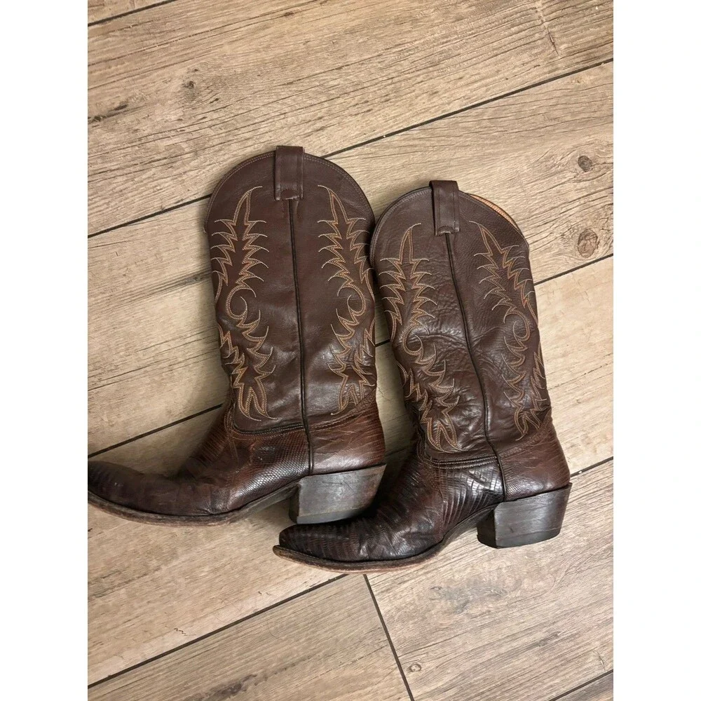 VTG Steer Nacona Brown Leather Western Boots 10